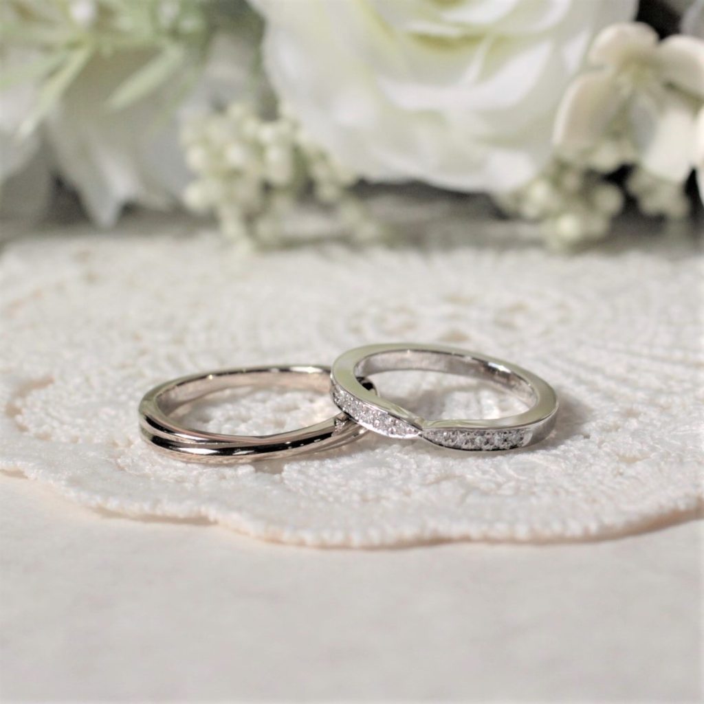 マリージュエリーの結婚指輪　ホワイトゴールドとプラチナのマリッジリング　長野県軽井沢のオーダーメイド工房