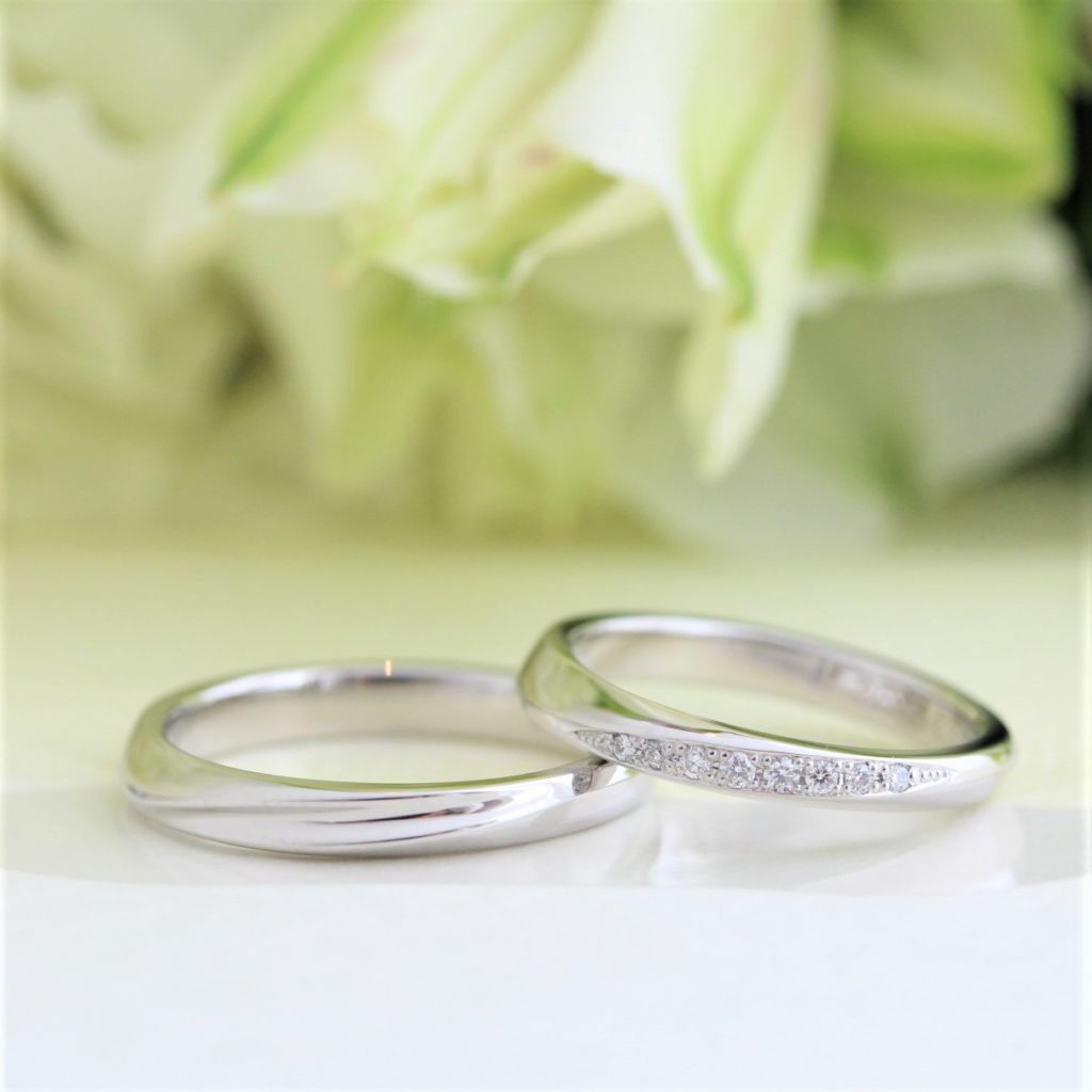マリージュエリーの結婚指輪　プラチナとダイヤモンドのマリッジリング　長野県軽井沢のオーダーメイド工房